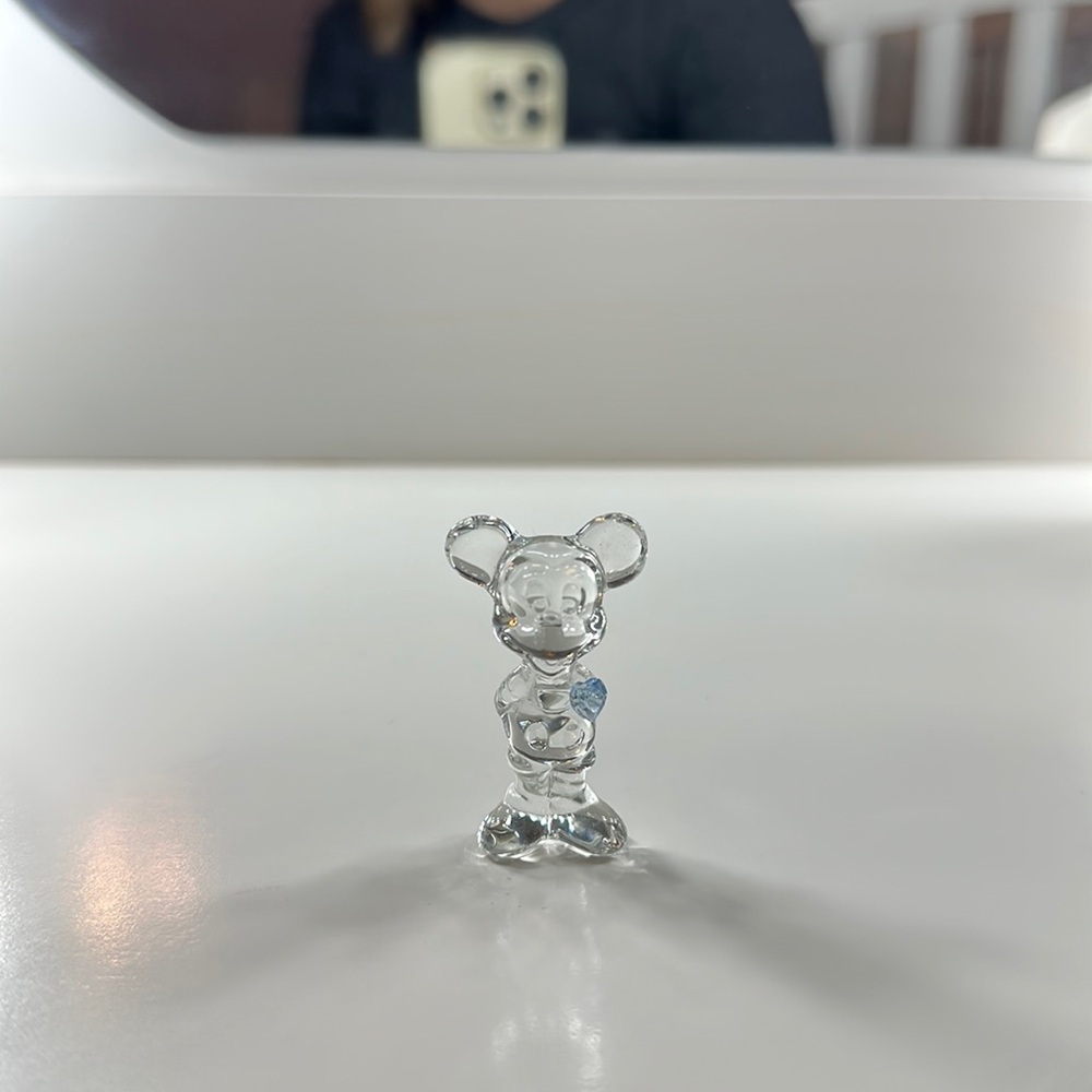 Clear Mickey Mouse Glass Figure With A Pale Blue Heart